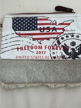 Myra Bag White, Red & Blue Freedom Graphic Zip Clutch